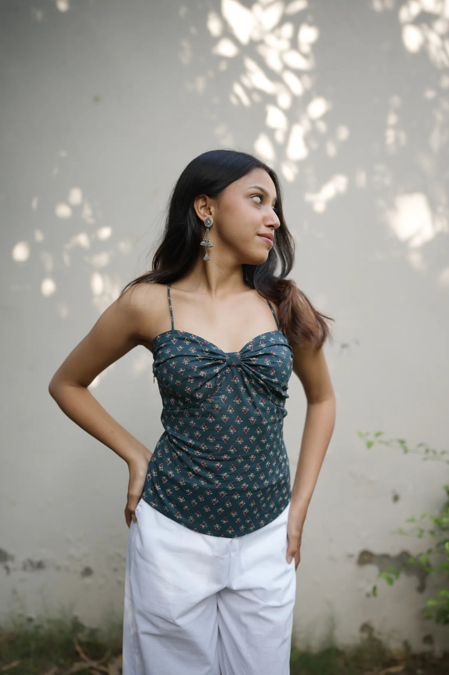 Deep Teal Buta Sweetheart Corset Top