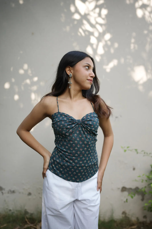 Deep Teal Buta Sweetheart Corset Top
