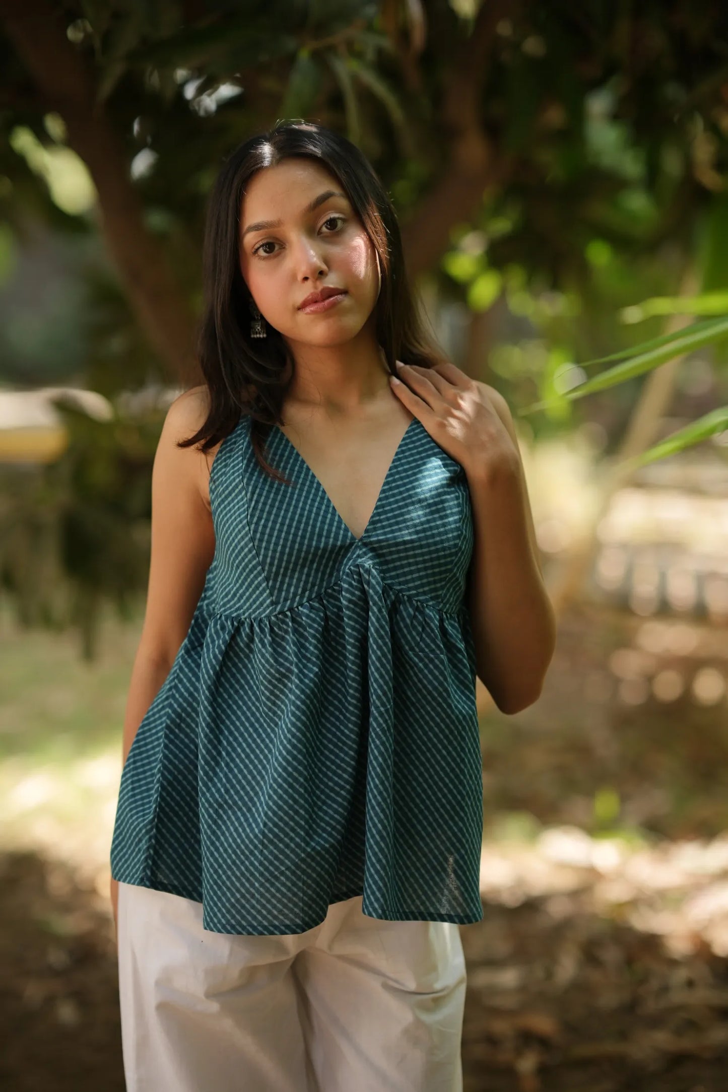 Deep Blue Leheriya Halter Neck Top