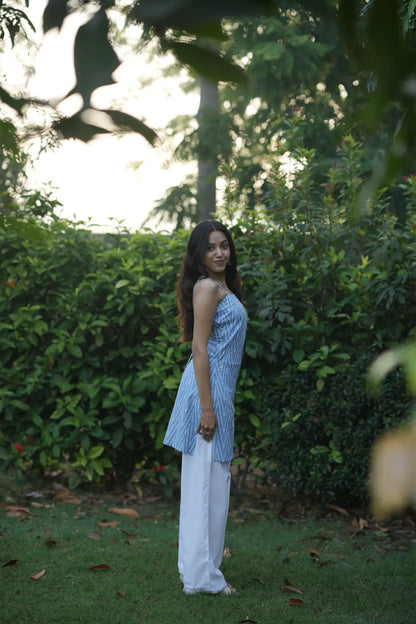 Dusty Blue Ikat Cotton Corset Kurti