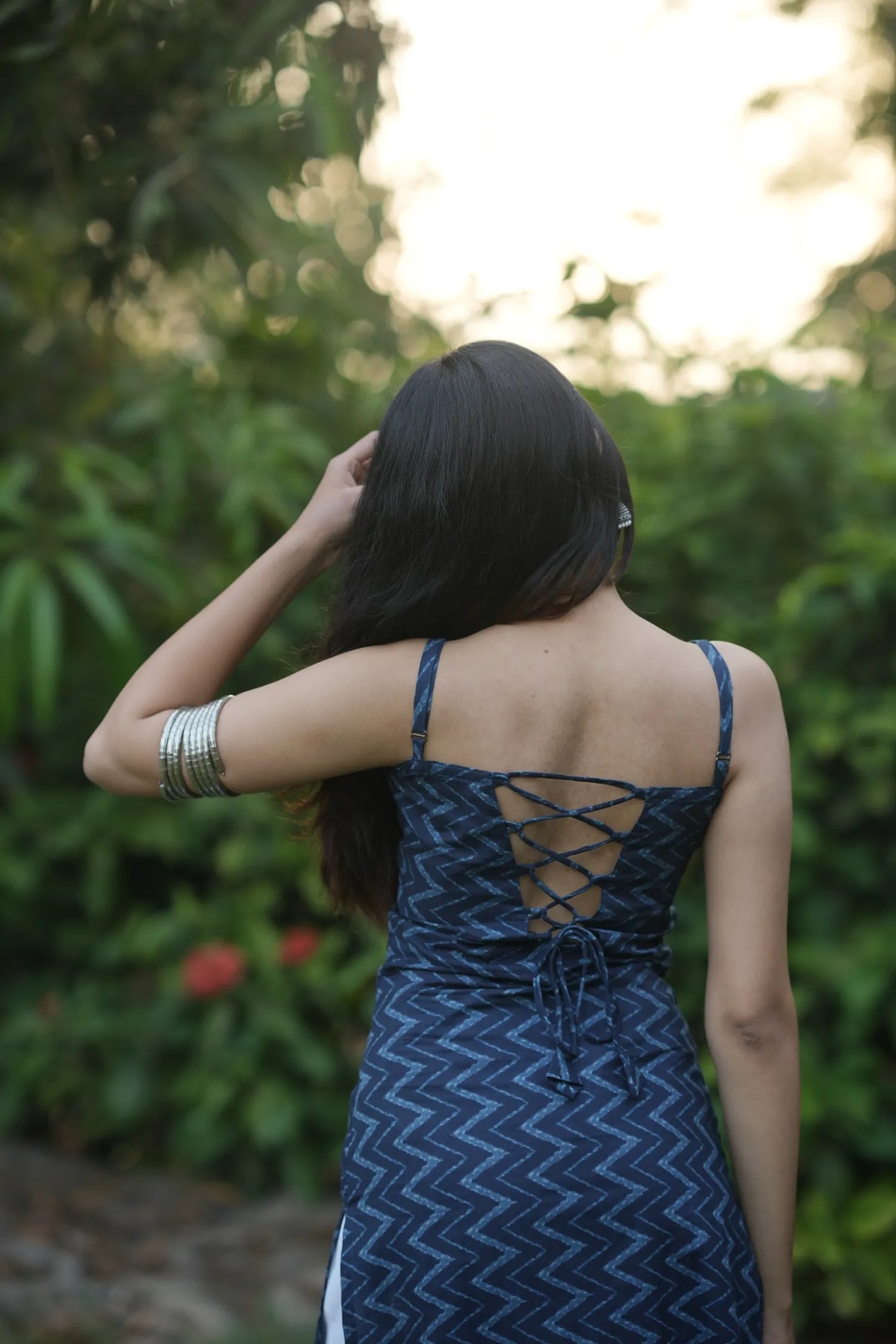 Midnight Blue Zigzag Corset Kurti