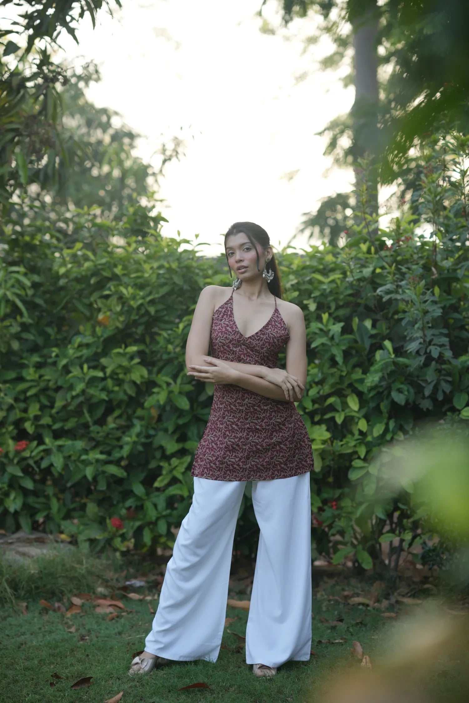 Wine Red Halter Neck Corset Kurti