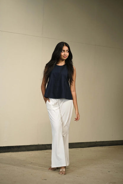Navy Blue Handloom Cotton Sleeveless Top