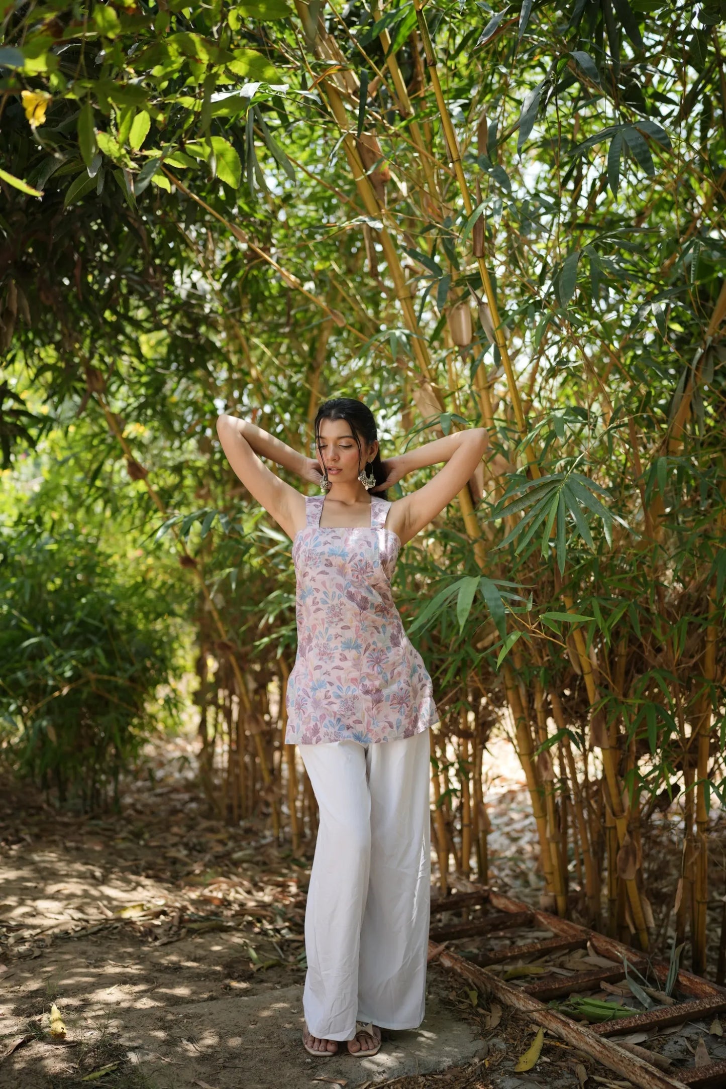 Lilac Floral Sleeveless Corset Kurti