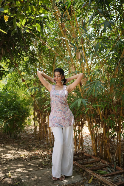Lilac Floral Sleeveless Corset Kurti