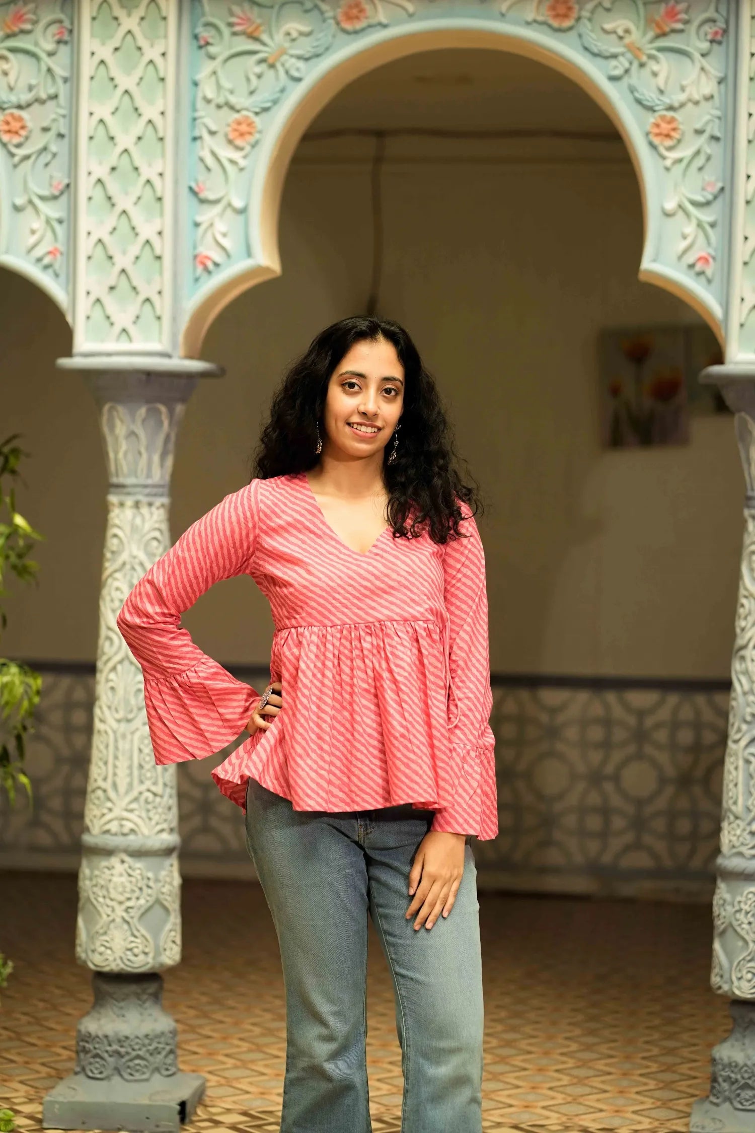 Pink Leheriya Angrakha Top