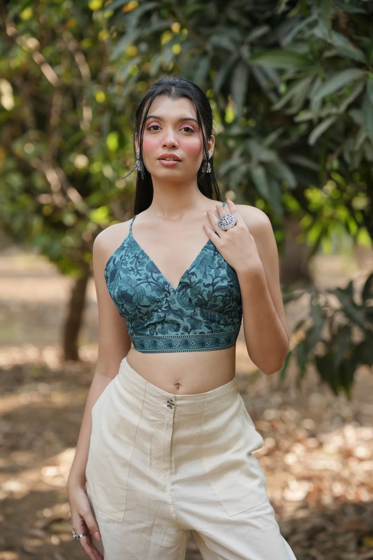 Teal floral Vine Bralette