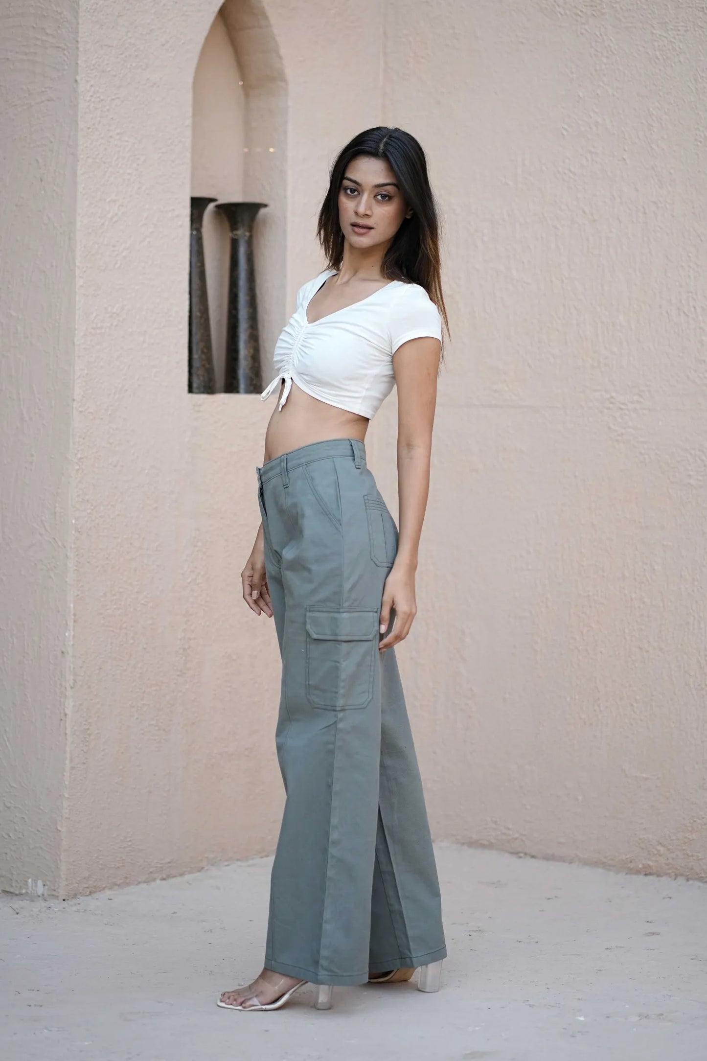 Women’s High-Waist Straight Fit Utility Cargo Pants Green