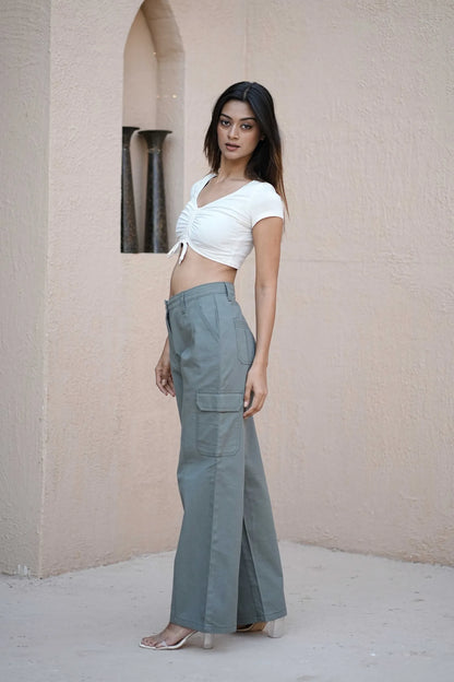 Women’s High-Waist Straight Fit Utility Cargo Pants Green