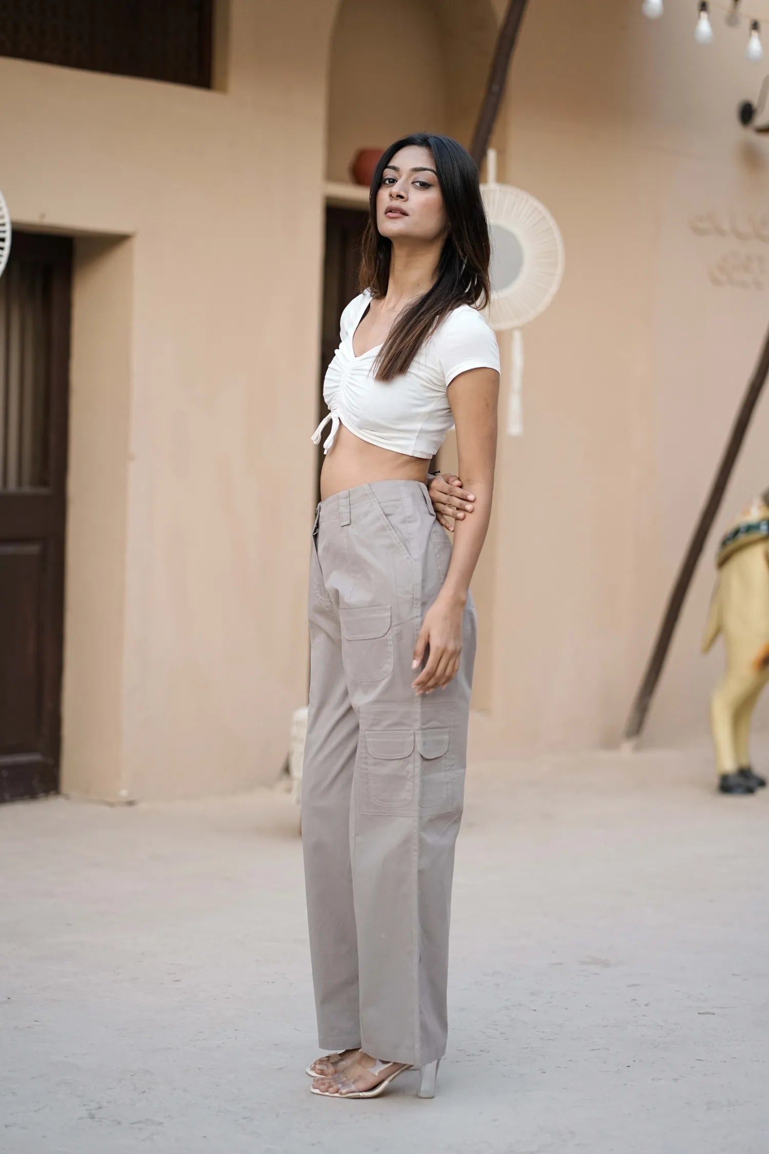 Women’s Relaxed Fit Utility Cargo Pants Grey
