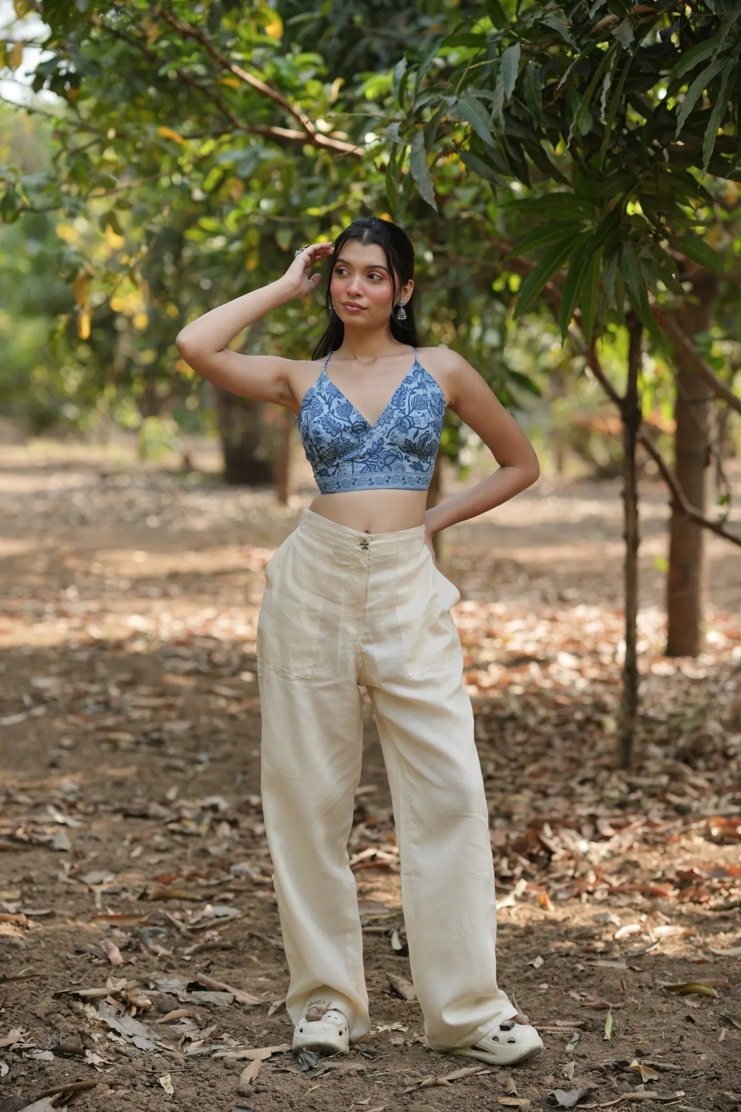 Sky Blue Buta Floral Bralette