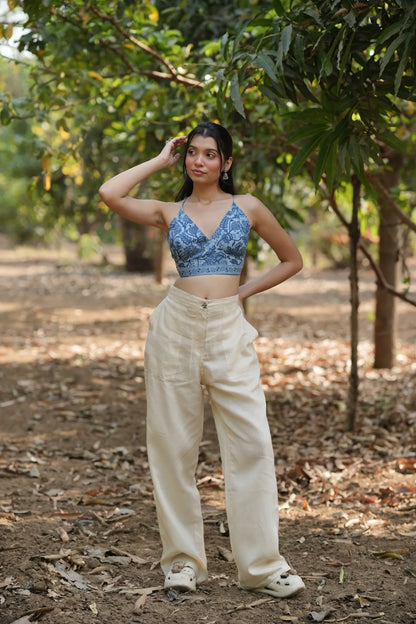 Sky Blue Buta Floral Bralette