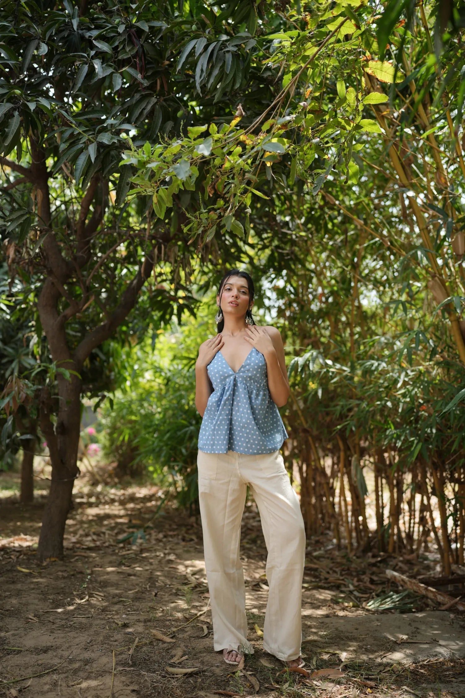 Sky Blue Polka Dot Halter Neck Top