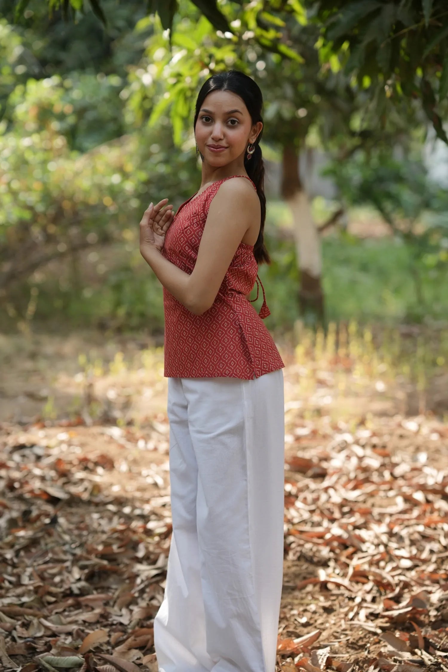 Red Motif Strap Top