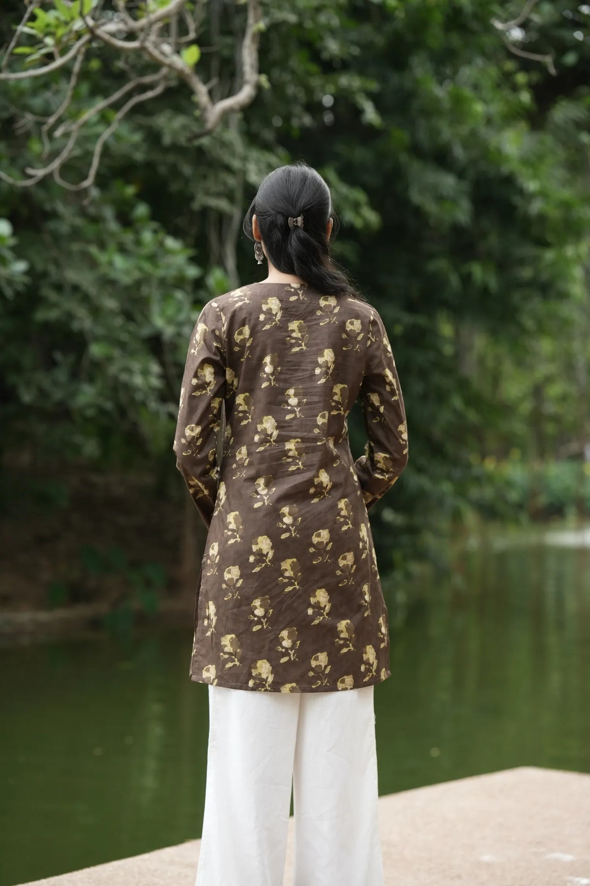 Brown Handblock Floral Print Kurti