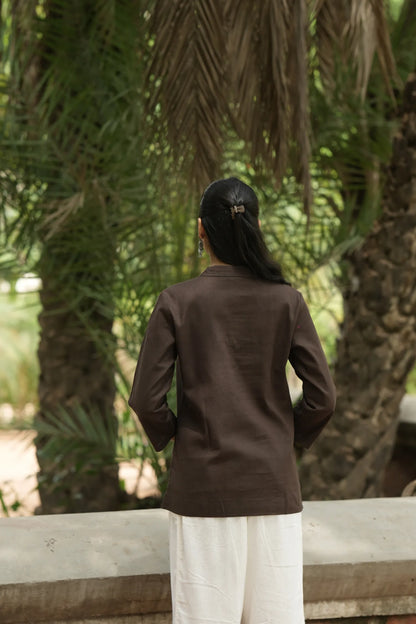Dark Brown Linen Short Kurta