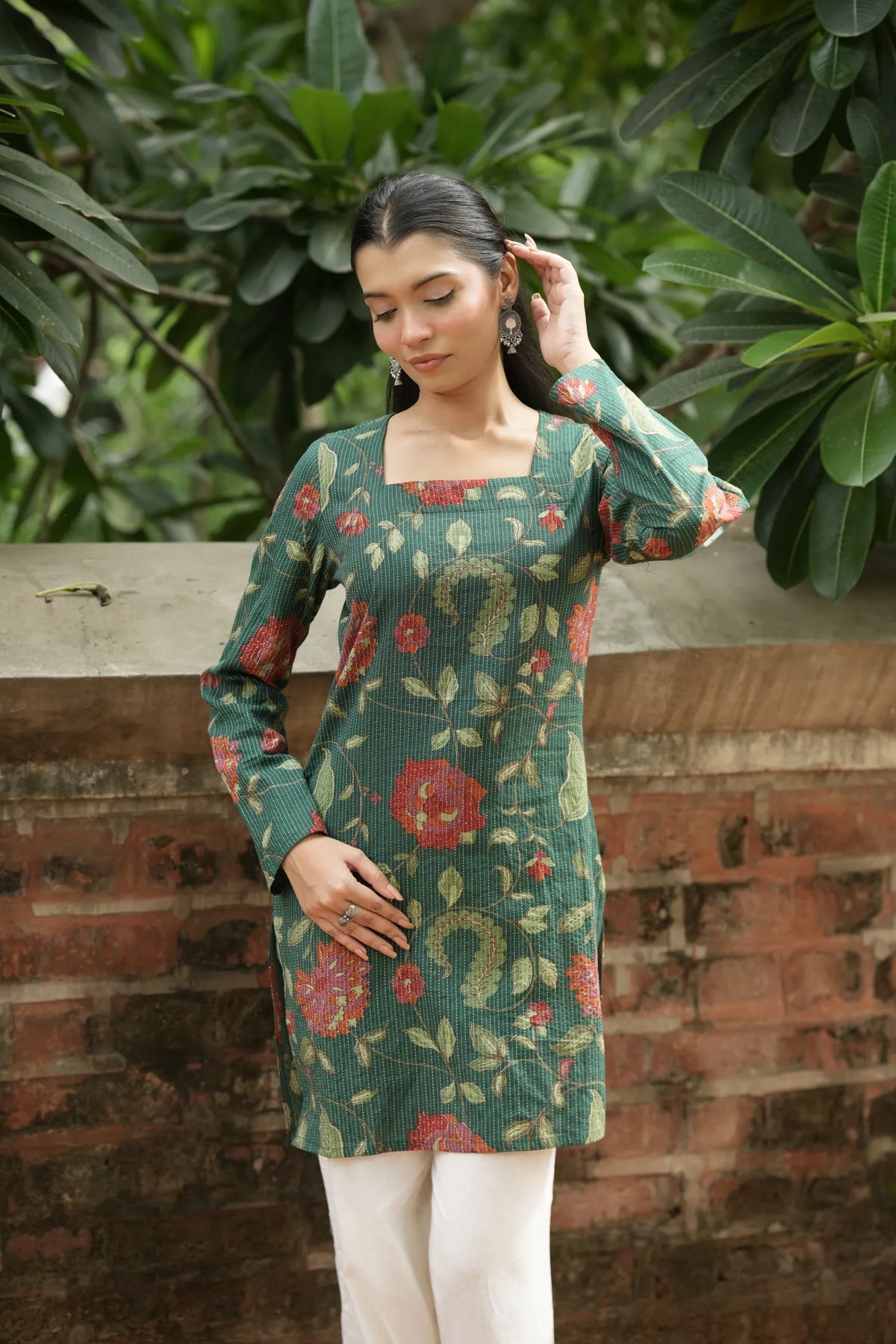Green Floral Print Kurti