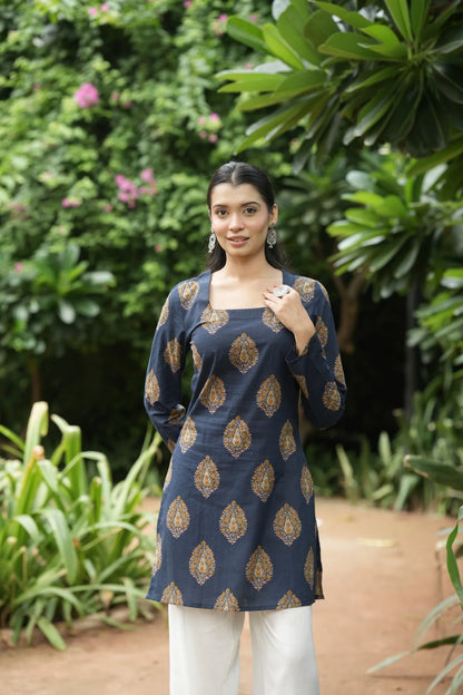 Indigo Blue Buta Print Kurti