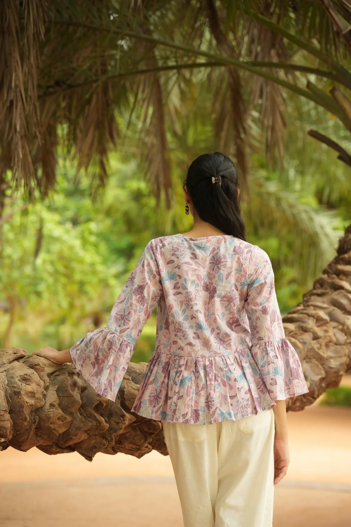 Lilac Floral Print Peplum Top