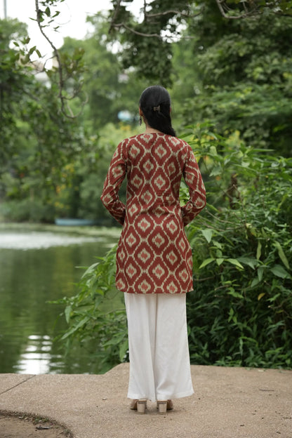 Maroon Red Ikat Print Kurti