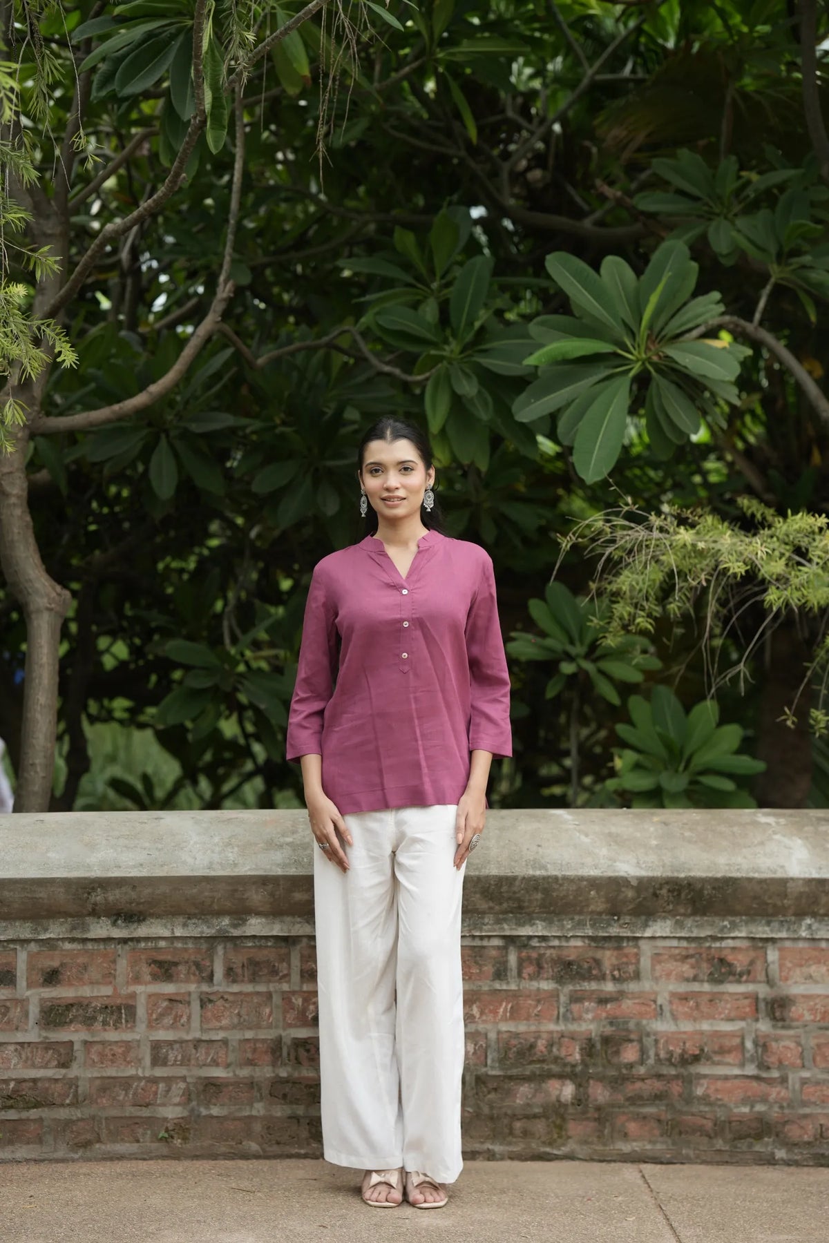 Mauve Pink Linen Short Kurta