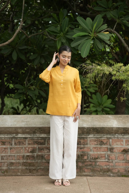 Mustard Yellow Linen Short Kurta