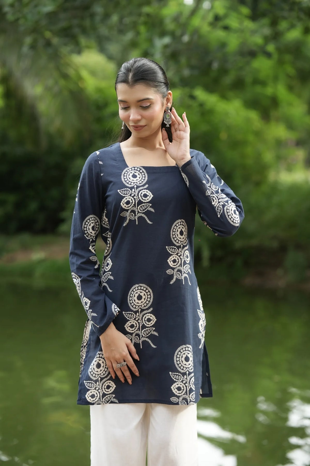 Navy Blue Ivory Motif Kurti