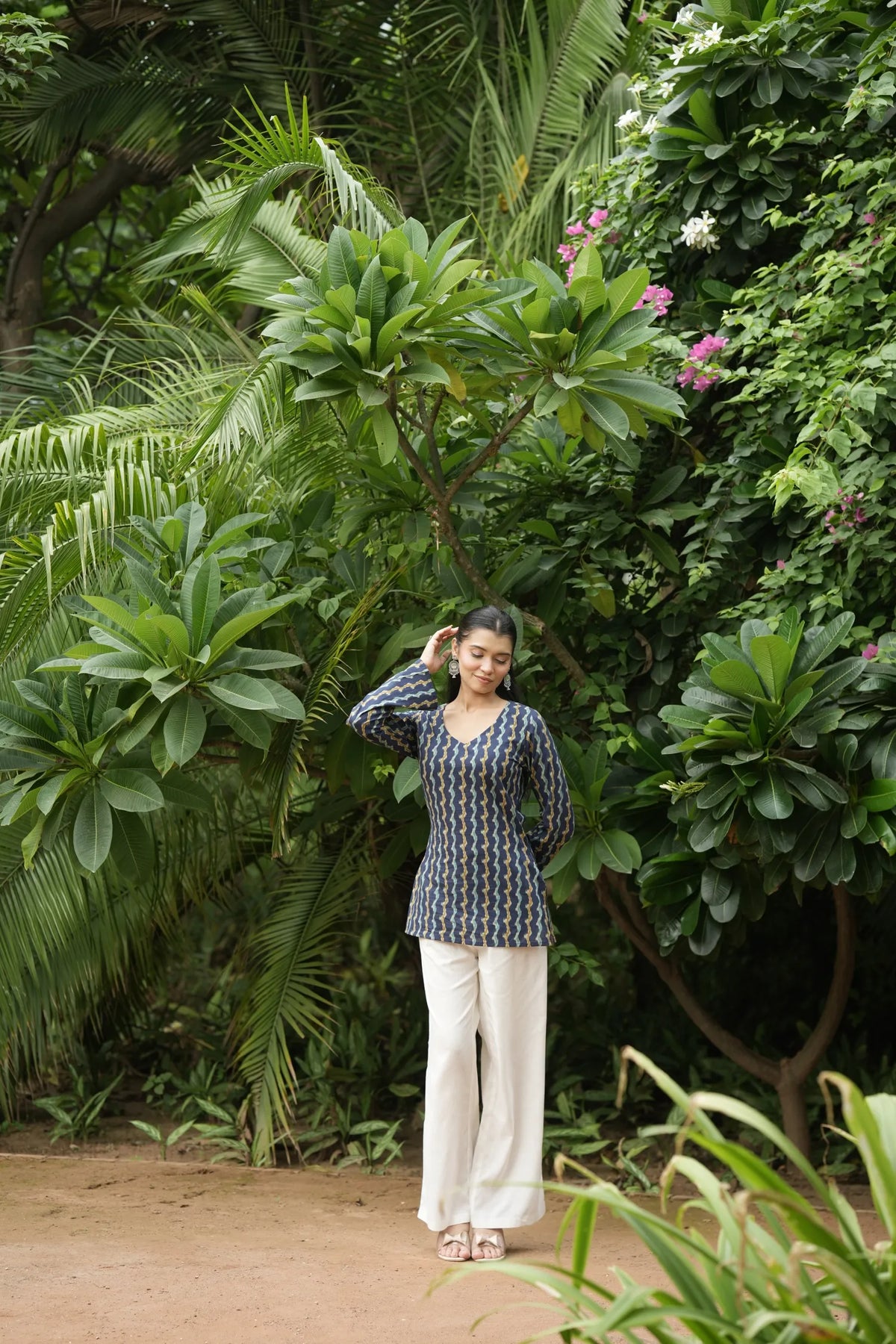 Navy Blue Wave Ikat Print Kurti