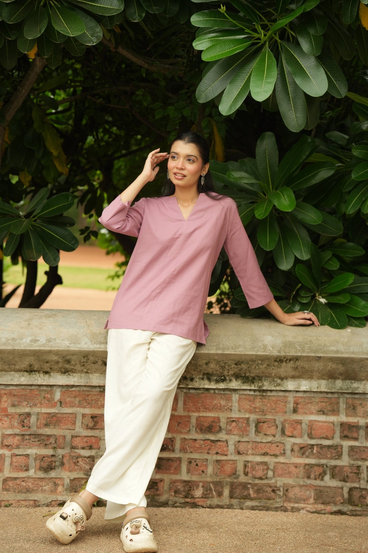 Pink Cotton Short Kurta