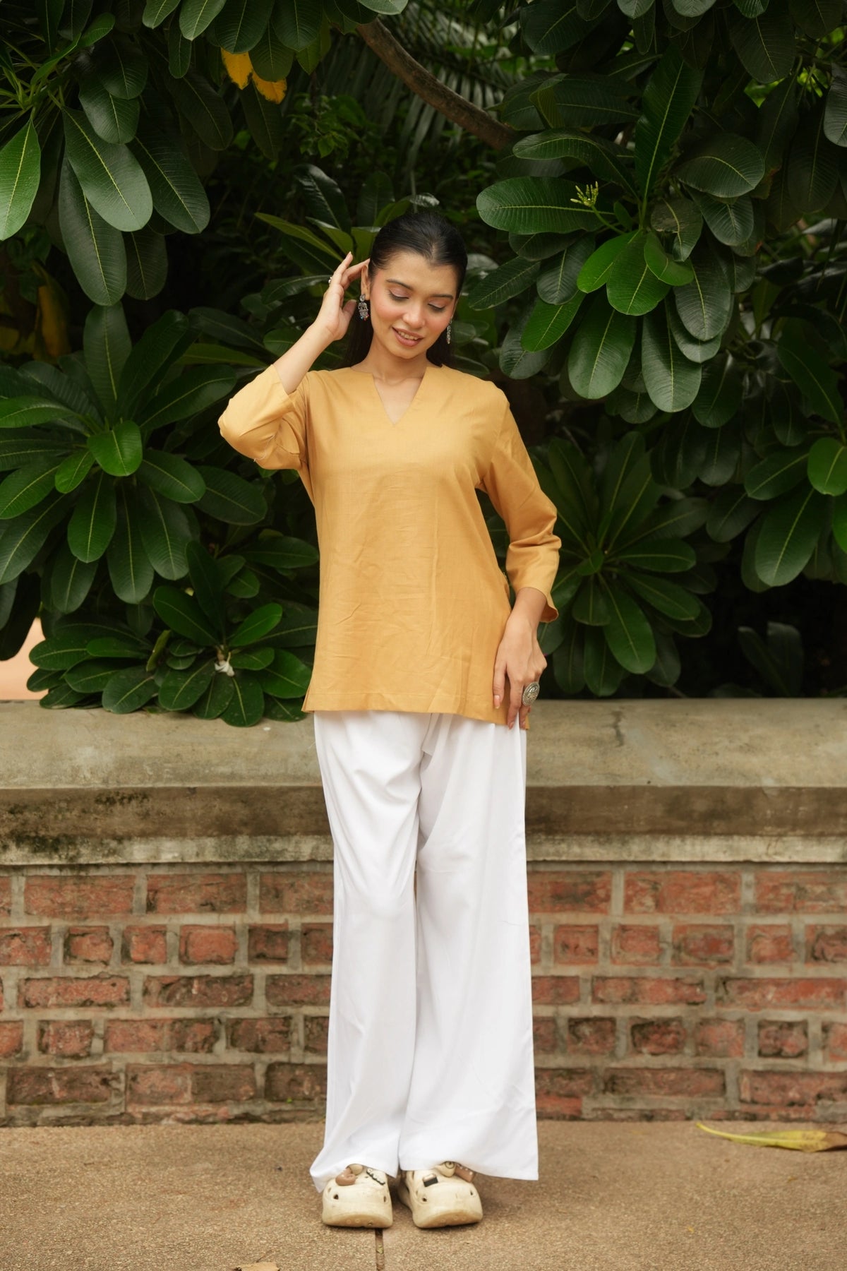 Yellow Cotton Short Kurta