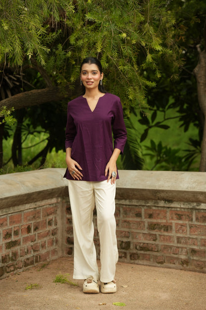 Wine Cotton Short Kurta