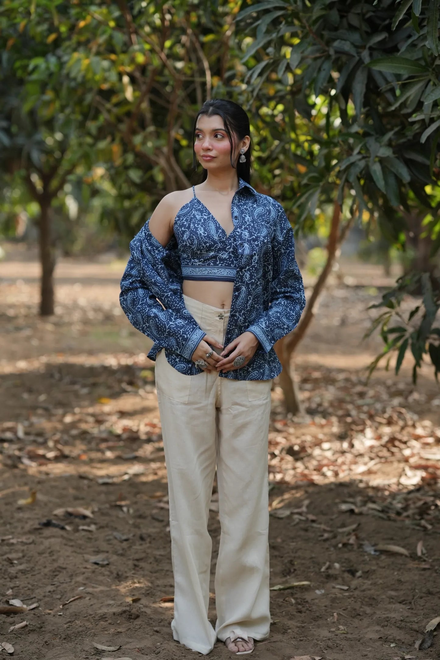 Indigo Paisley Bralette & Shirt Set