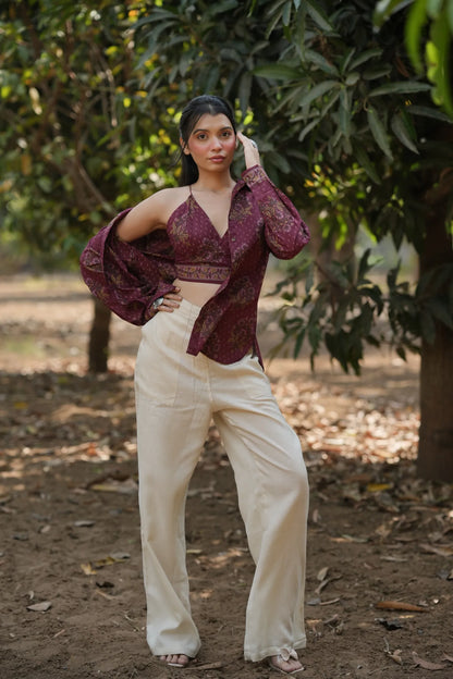 Wine Buta Bralette & Shirt Set