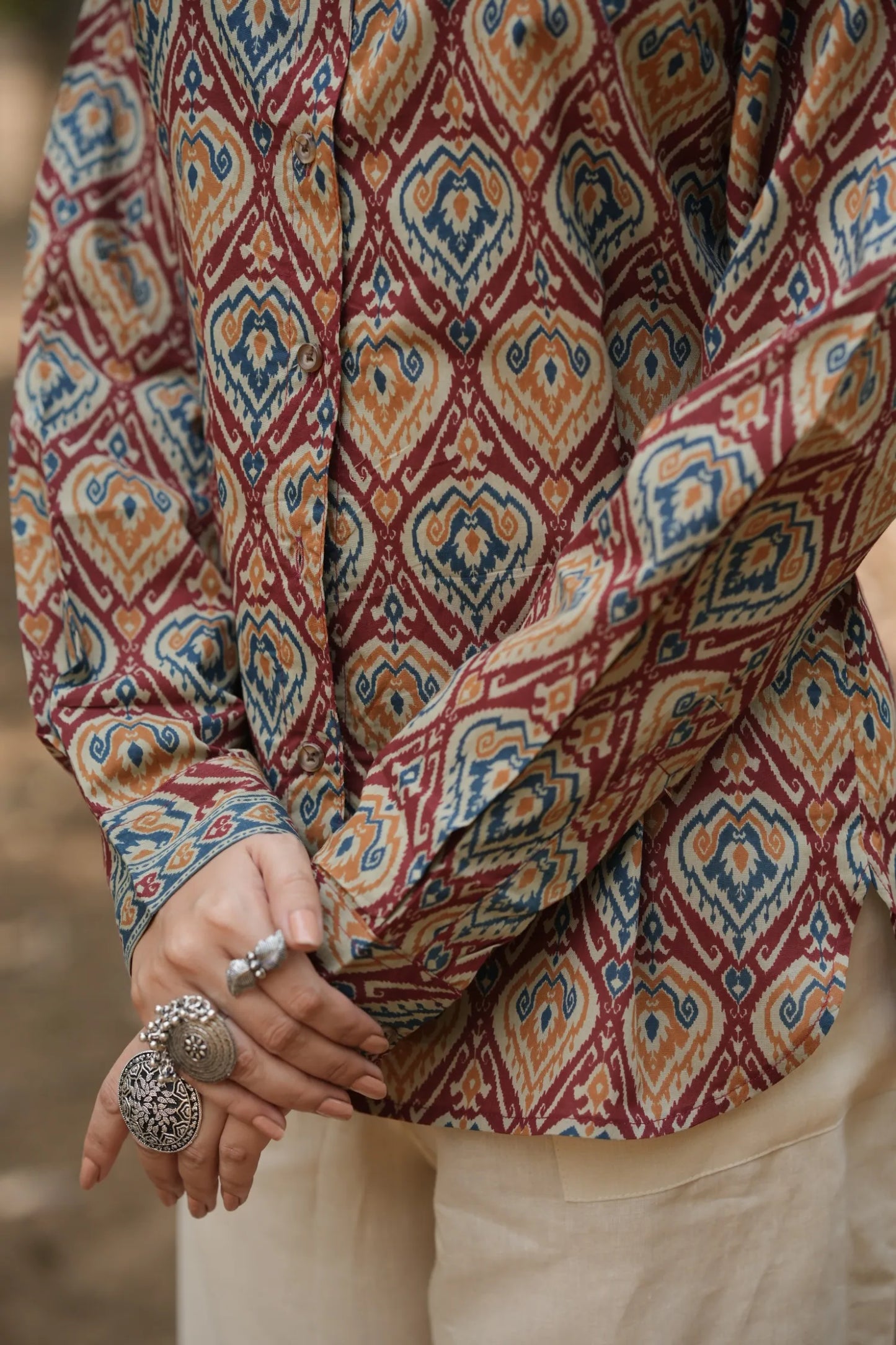 Rust Ikat Cotton Shirt