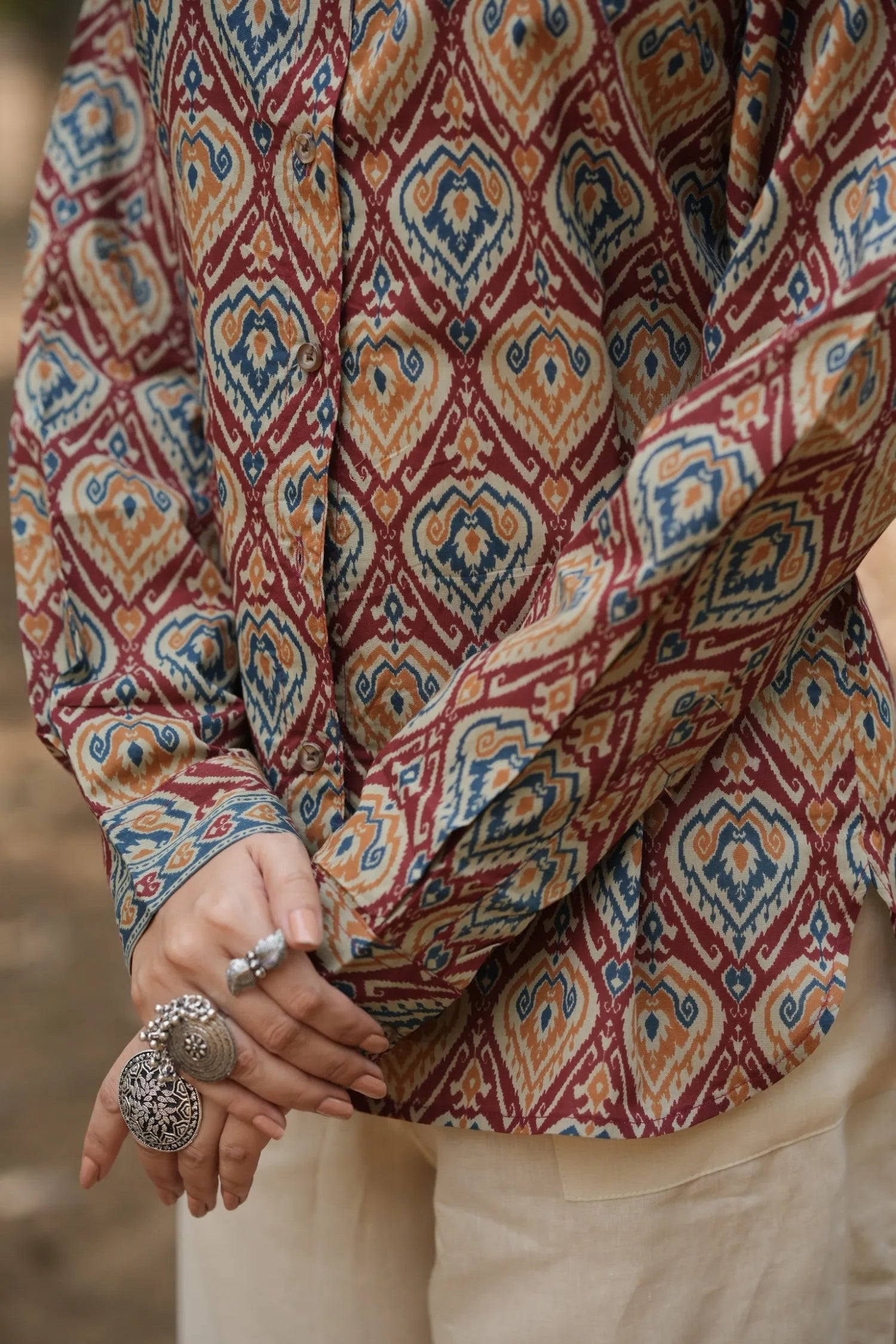 Rust Ikat Cotton Shirt