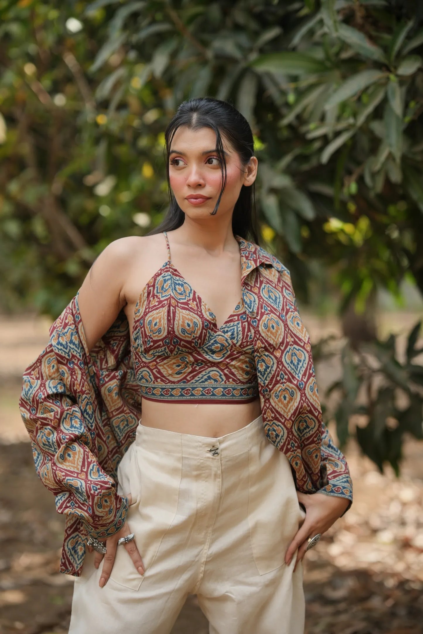 Rust Ikat Bralette & Shirt Set