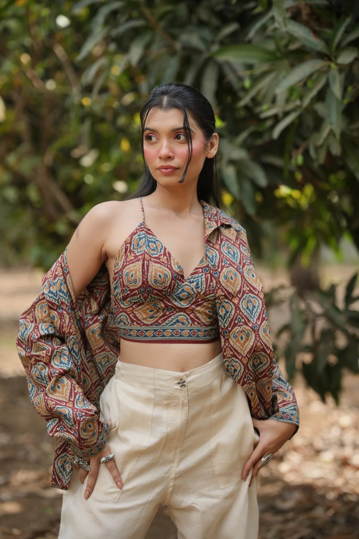 Rust Ikat Bralette & Shirt Set