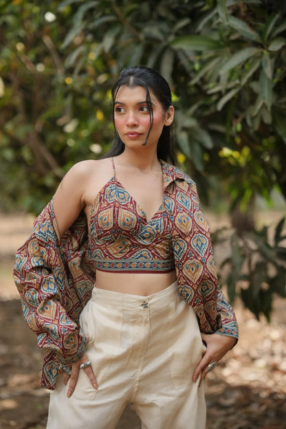 Rust Ikat Bralette & Shirt Set