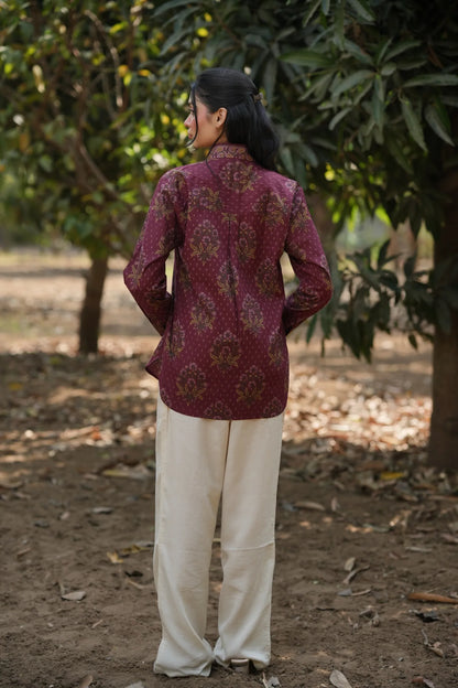 Wine Floral Cotton Shirt