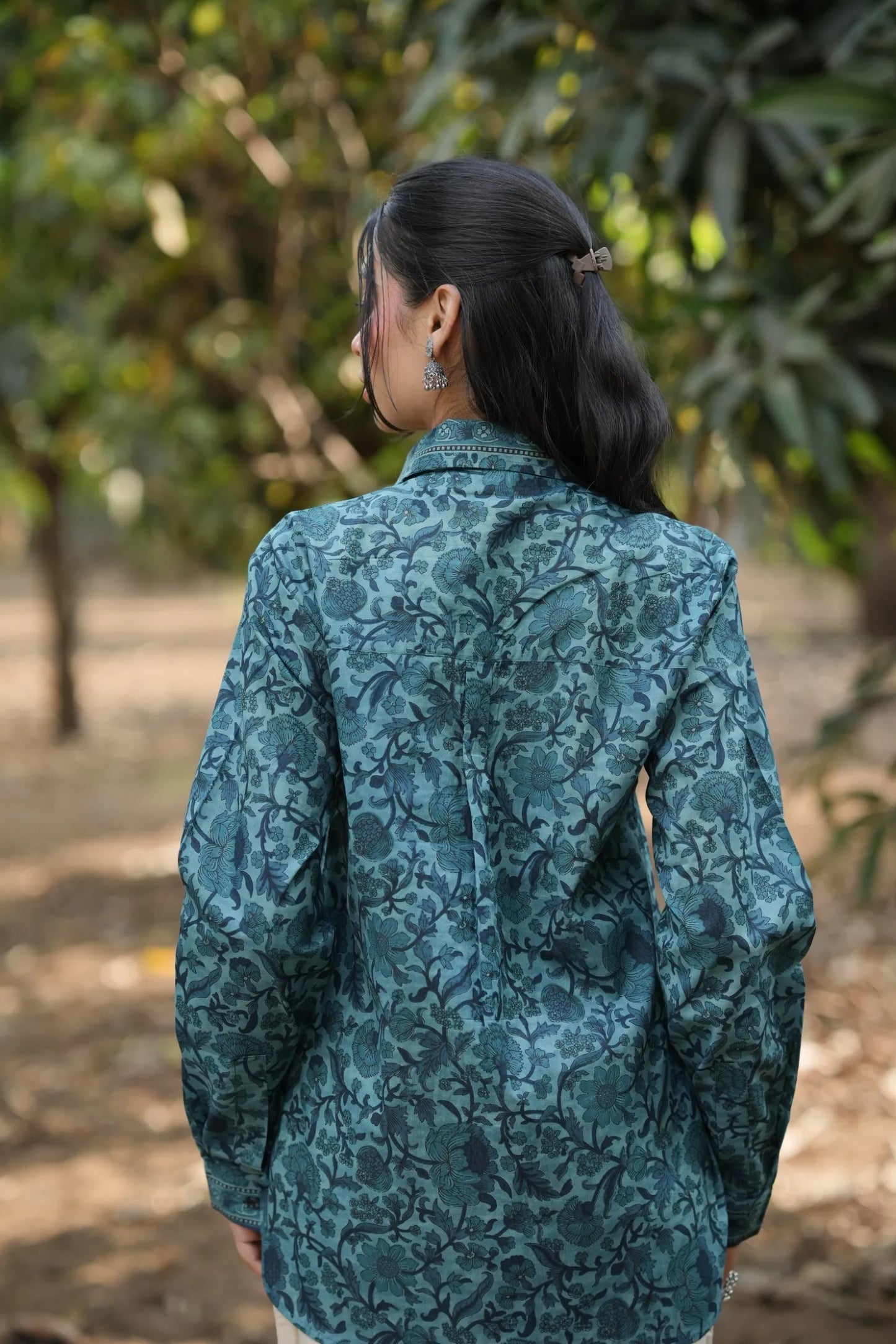 Teal Floral Cotton Shirt