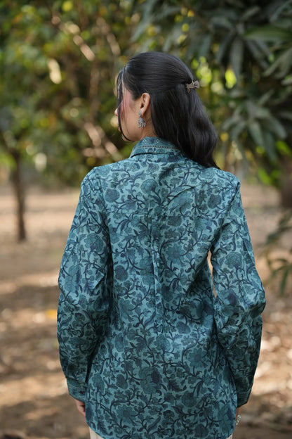 Teal Floral Cotton Shirt