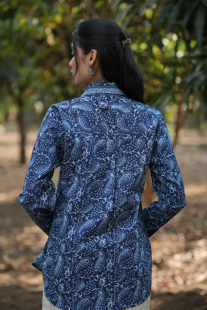 Indigo Paisley Cotton Shirt
