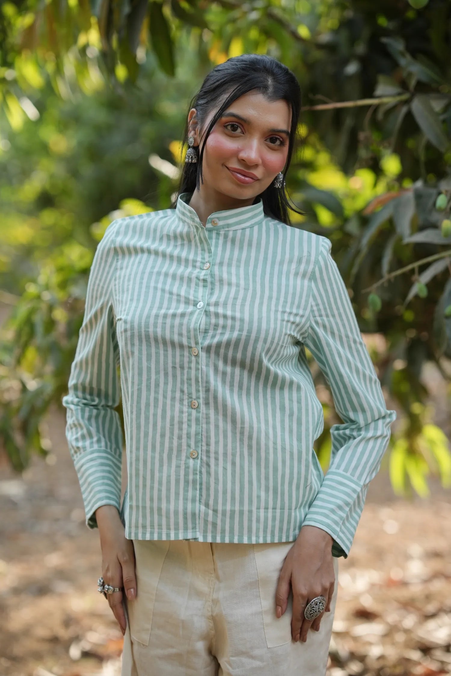 Mint Stripe Cotton Shirt