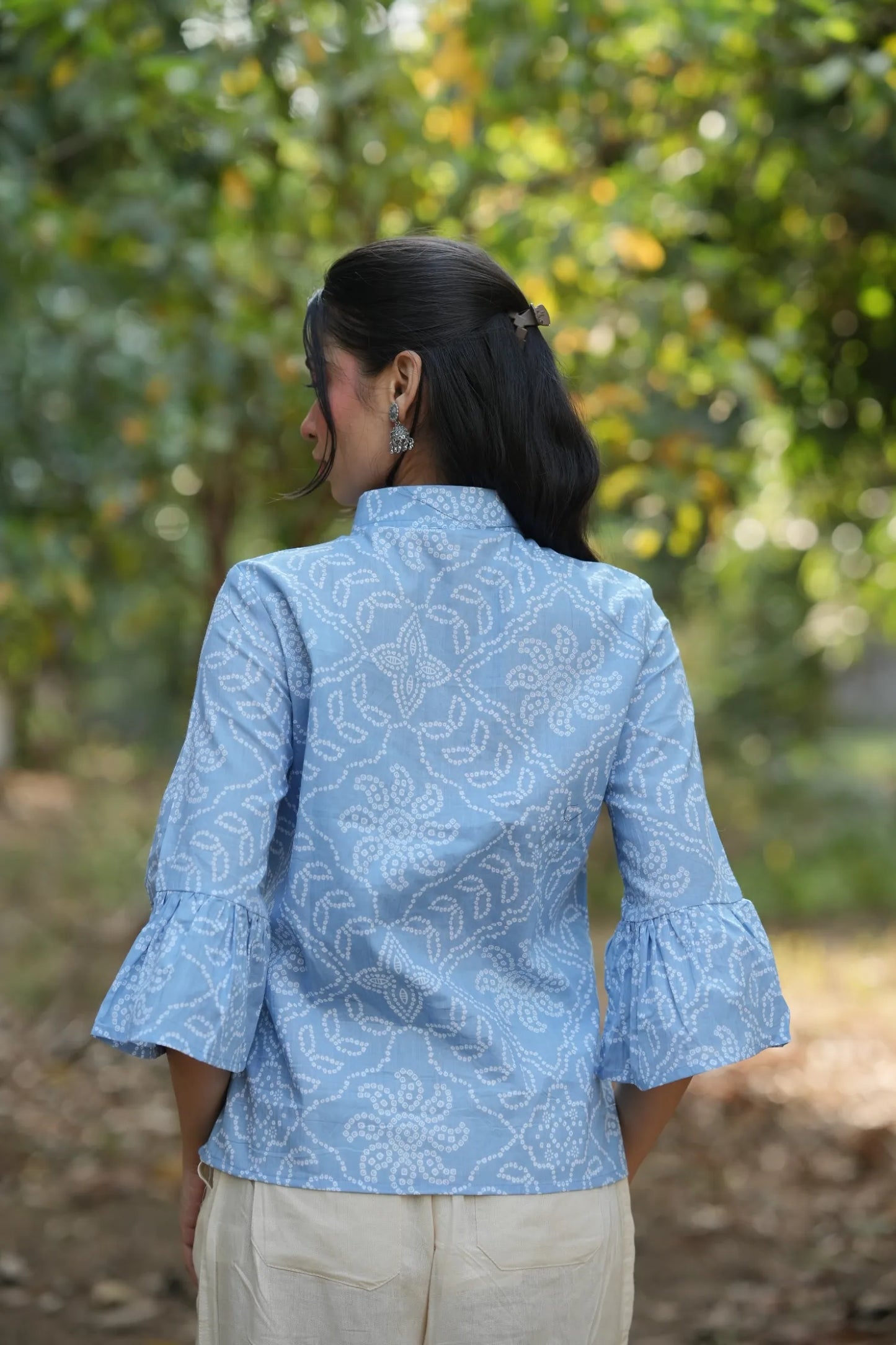 Sky Blue Bandhani Cotton Shirt