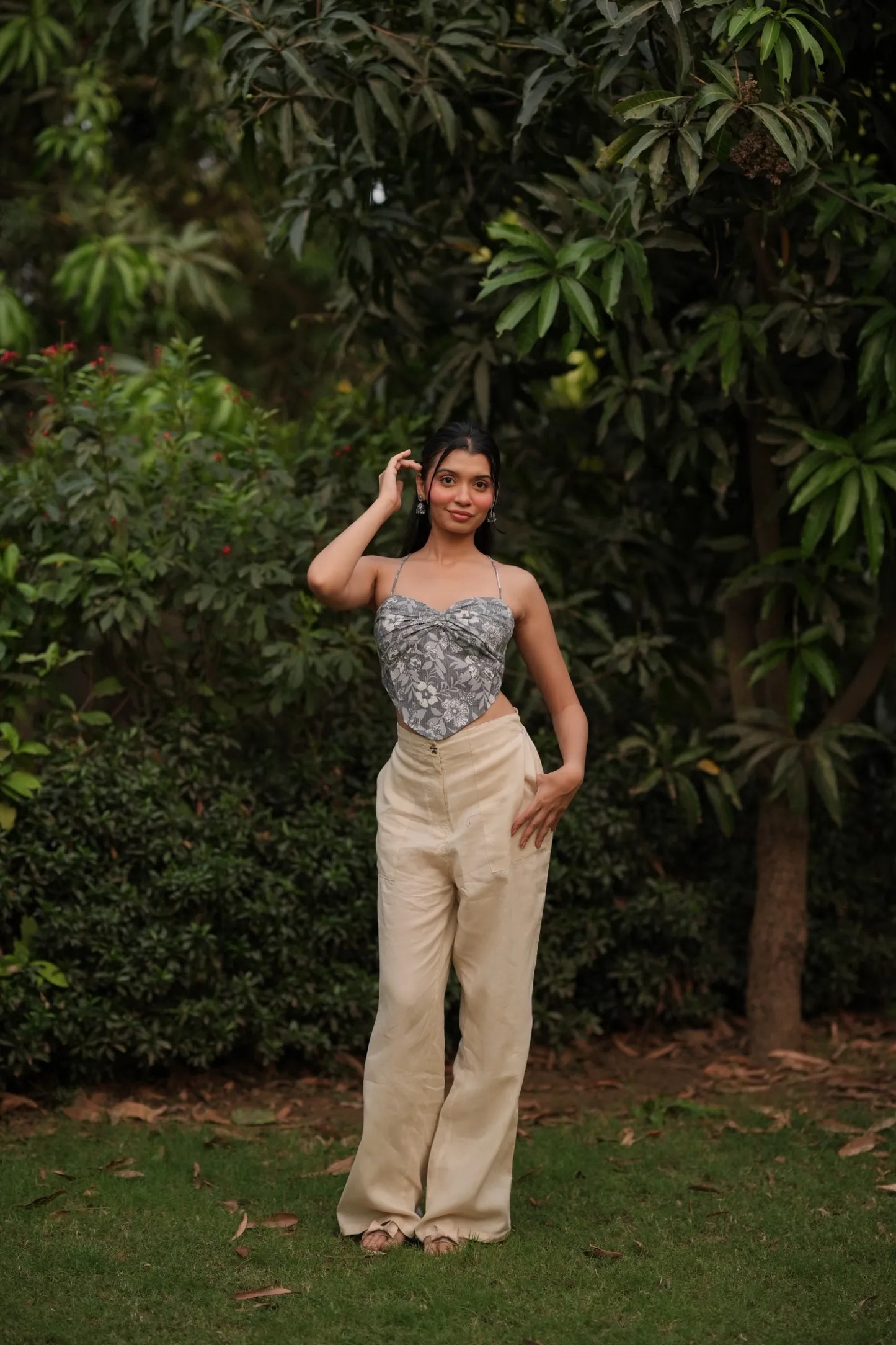 Grey Floral Sweetheart Handkerchief Corset Top
