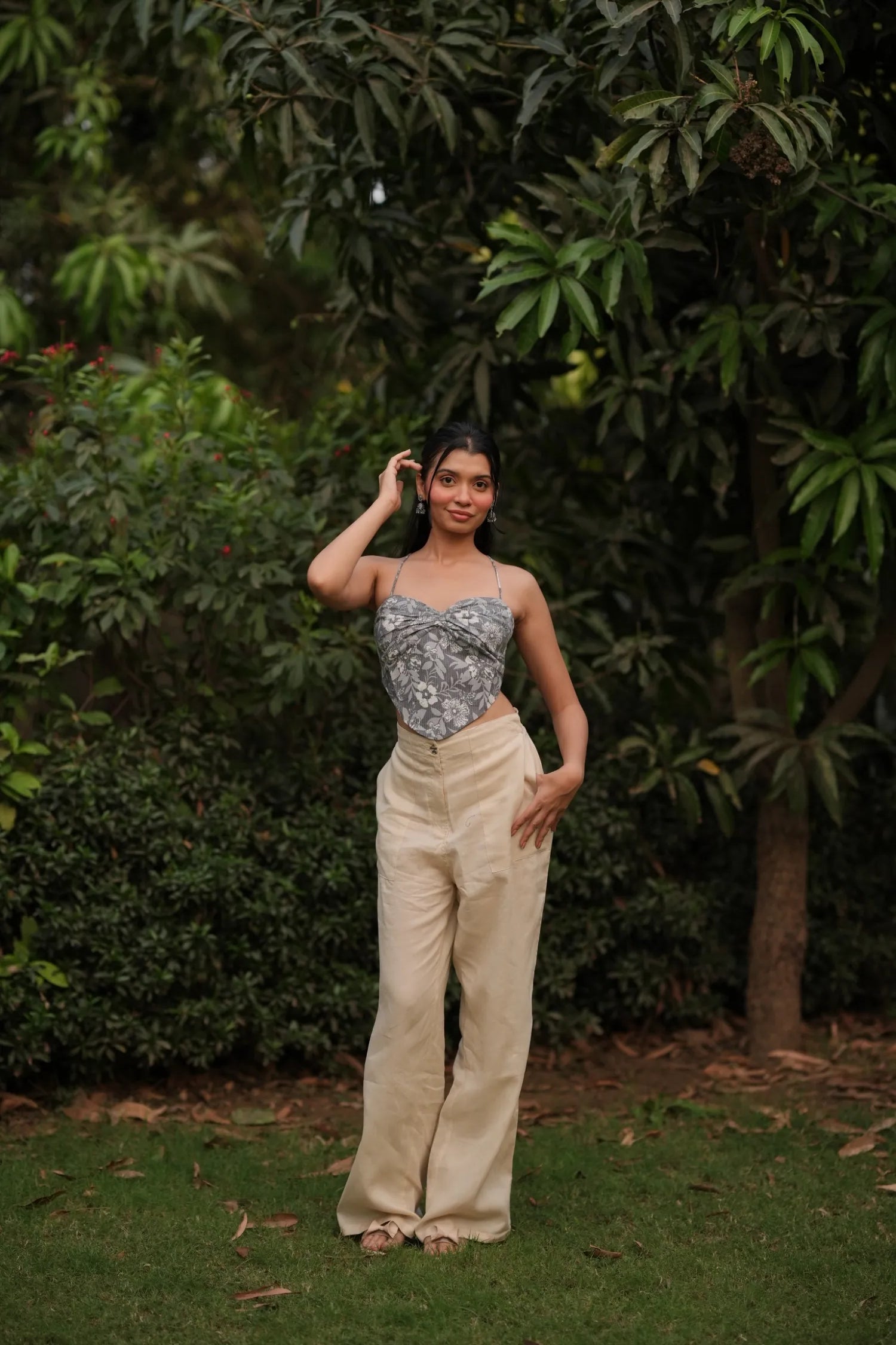 Grey Floral Sweetheart Handkerchief Corset Top