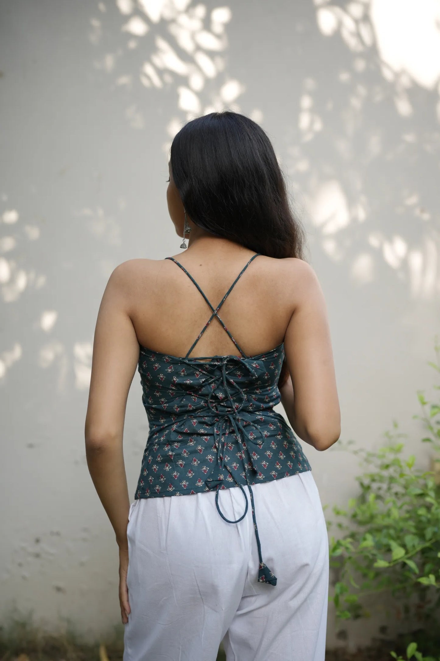 Deep Teal Buta Sweetheart Corset Top