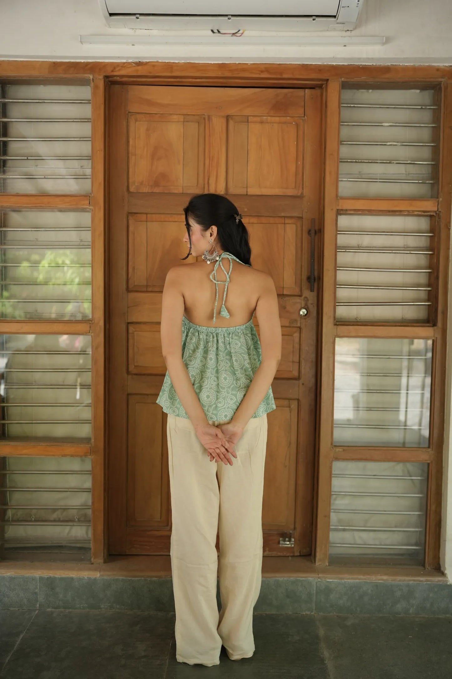 Mint Motif Halter Neck Top