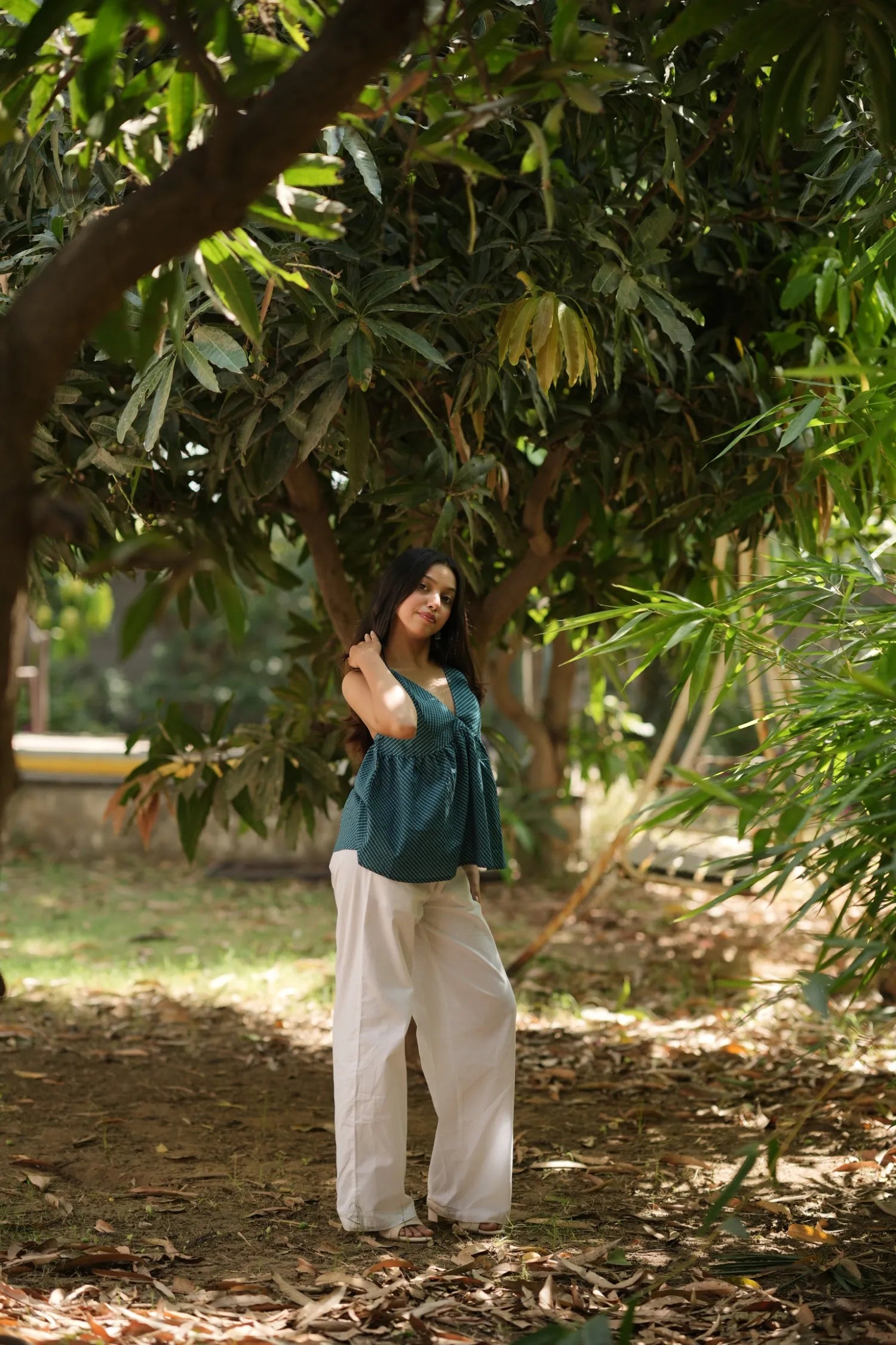 Deep Blue Leheriya Halter Neck Top