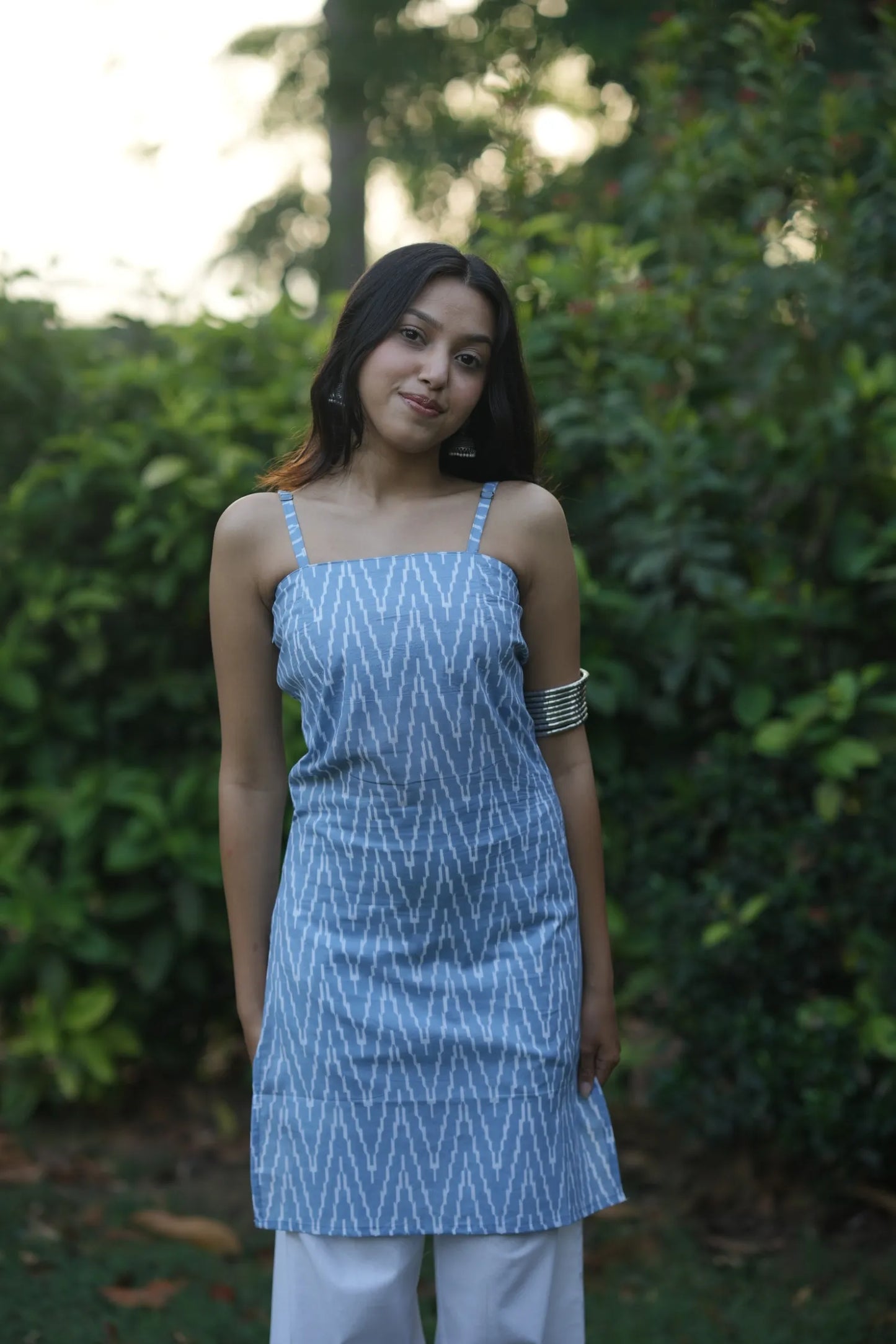 Dusty Blue Ikat Cotton Corset Kurti